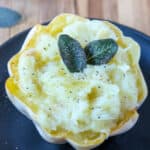 Mashed potato squash after roasting and mashing with garlic.